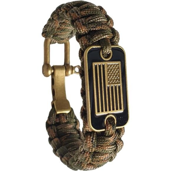 American Flag Para cord Bracelet Tactical Survival Army Military Men Bronze USA - Picture 1 of 6